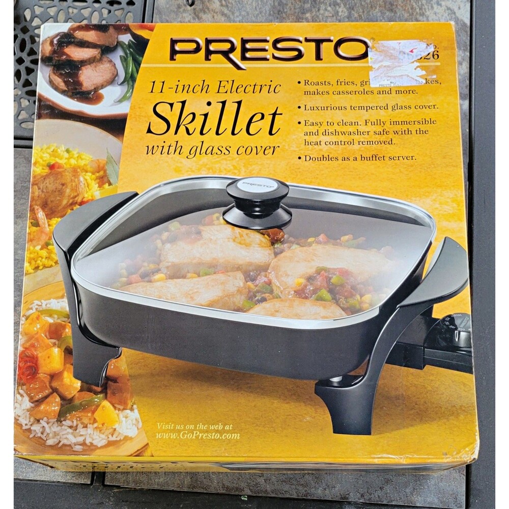 Presto 11" Electric Skillet Non-Stick Glass Lid Temp Control Black 06626